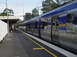A comeng train (operated by connex) at the single platform station at Ashburton