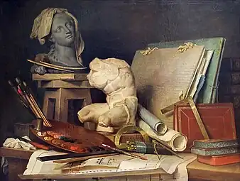The Attributes of the Arts; by Anne Vallayer-Coster; 1769; oil on canvas; 90 x 121 cm; Louvre