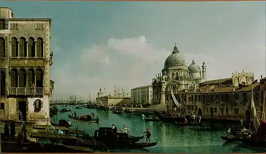 View of the Grand Canal: Santa Maria della Salute and the Dogana from Campo Santa Maria Zobenigo, by Bernardo Bellotto, c. 1743.