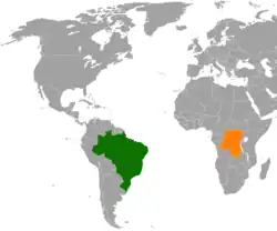 Map indicating locations of Brazil and Democratic Republic of the Congo