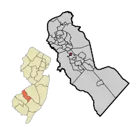 Hi-Nella highlighted in Camden County. Inset: Location of Camden County highlighted in the State of New Jersey.
