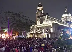 Catholic devotees outside the Manila Cathedral for the traditional Visita Iglesia in 2018.
