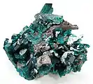 Dioptase with Cerussite, Christoff Mine, Kunene Region, Namibia. 6.9 × 5.7 × 4.8&nbsp;cm