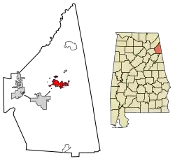 Location of Cedar Bluff in Cherokee County, Alabama.