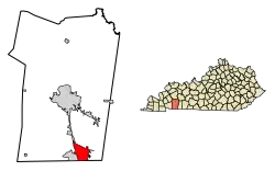 Location of Oak Grove in Christian County, Kentucky
