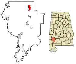 Location of Thomasville in Clarke County, Alabama.