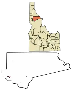 Location of Orofino in Clearwater County, Idaho.