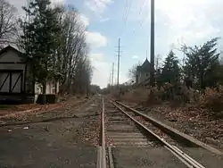 The former station depot of the Erie Railroad's Northern Branch as seen from the crossing of County Route&nbsp;502 (High Street) in Closter