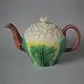 Cauliflower teapot, coloured glazes, naturalistic in style, c. 1870.
