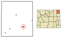 Location of Sundance in Crook County, Wyoming.