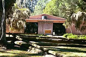 Picture of visitor center from behind redoubt. According to plaques there, the redoubt is on the site where Major Dade's soldiers made their last stand.