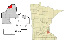 Location of the city of Mendota Heightswithin Dakota County, Minnesota