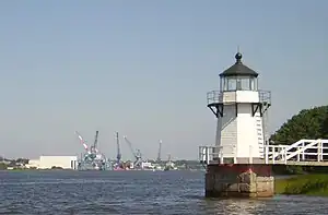 Bath Iron Works is about 1.5 km upriver of the light
