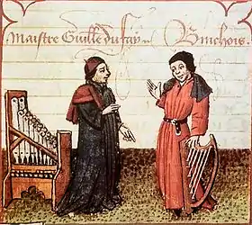 Image 5Guillaume Du Fay (left), with Gilles Binchois (right) in a c. 1440 Illuminated manuscript copy of Martin le Franc's Le champion des dames (from History of music)