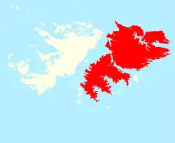 Location of&nbsp;East Falkland&nbsp;(red)in the&nbsp;Falkland&nbsp;Islands&nbsp;(red & white)