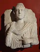 Bust from the 3rd century AD shwoing a fashionable woman holding a writing tablet in her hand. Rome, Italy