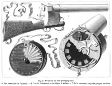 Image 22Louis Poyet&nbsp;[fr]'s engraving of the mechanism of the "fusil photographique" as published in La Nature (april 1882) (from History of film technology)