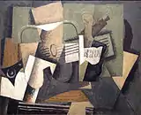 Georges Braque, 1918, Rhum et guitare (Rum and Guitar), oil on canvas, 60 × 73 cm, Colección Abelló, Madrid