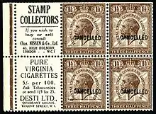 Image 1Advertising for the stamp dealer Charles Nissen on a booklet pane from the 1929 PUC stamps of Great Britain.