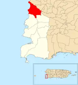 Location of Guanajibo within the municipality of Cabo Rojo shown in red