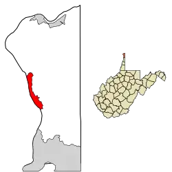 Location of New Cumberland in Hancock County, West Virginia.