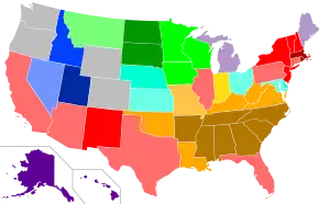 Religious affiliation within each state that has the largest deviation compared to the national average, 2001