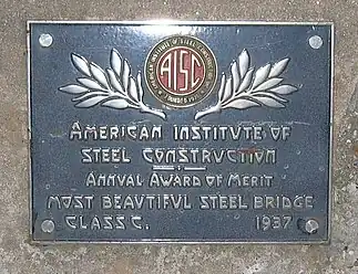 1937 bridge's award plaque