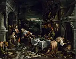 Jacopo Bassano, Christ in the House of Mary, Martha, and Lazarus (c.1577), 98.4 × 126.4&nbsp;cm.