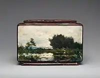 Earthenware jardiniere with Impressionist (or Corot-esque) landscape by Émile-Justin Merlot&nbsp;[fr]