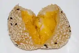 Chinese jian dui with fillings and black and white sesame