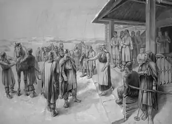 Ilmarinen Arrives as the Groom at Pohjola, charcoal work by Johan Kortman&nbsp;[fi], 1893