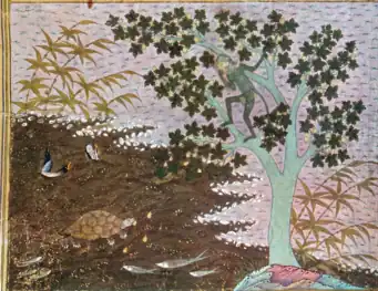 The turtle and the monkey. Persian, Timurid school, c.&nbsp;1410–1420