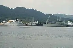 Royal Malaysian Navy training ship KD&nbsp;Hang Tuah (left) and multi-role support ship KD&nbsp;Mahawangsa seen berthed at Lumut Naval Base