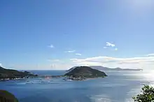 A view of Kashiwajima Island from a nearby observation deck.