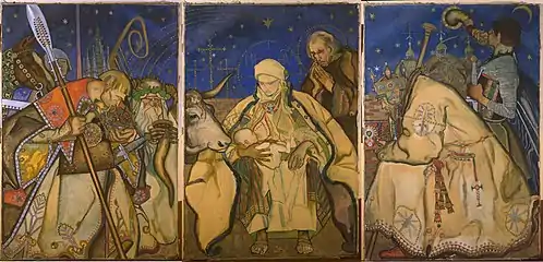 Art Nouveau: Adoration of the Magi triptych; 1913, watercolour and tempera on paper laid down on canvas, 154 × 312&nbsp;cm, National Museum, Warsaw.
