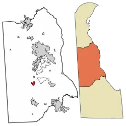 Location of Felton in Kent County, Delaware.