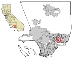 Location of West Puente Valley in Los Angeles County, California.