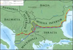 Map of southeastern Europe, delineating Roman and Greek influence