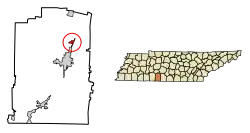 Location of Ethridge in Lawrence County, Tennessee.