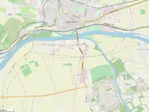 Near Leitmeritz there were three types of Nazi detention facilities: Leitmeritz concentration camp, a subcamp of Flossenbürg; Theresienstadt Ghetto (lower right, west of the Eger River) and Theresienstadt Small Fortress, a Gestapo prison..mw-parser-output cite.citation{font-style:inherit;word-wrap:break-word}.mw-parser-output .citation q{quotes:"\"""\"""'""'"}.mw-parser-output .citation:target{background-color:rgba(0,127,255,0.133)}.mw-parser-output .id-lock-free a,.mw-parser-output .citation .cs1-lock-free a{background:url("//upload.wikimedia.org/wikipedia/commons/6/65/Lock-green.svg")right 0.1em center/9px no-repeat}.mw-parser-output .id-lock-limited a,.mw-parser-output .id-lock-registration a,.mw-parser-output .citation .cs1-lock-limited a,.mw-parser-output .citation .cs1-lock-registration a{background:url("//upload.wikimedia.org/wikipedia/commons/d/d6/Lock-gray-alt-2.svg")right 0.1em center/9px no-repeat}.mw-parser-output .id-lock-subscription a,.mw-parser-output .citation .cs1-lock-subscription a{background:url("//upload.wikimedia.org/wikipedia/commons/a/aa/Lock-red-alt-2.svg")right 0.1em center/9px no-repeat}.mw-parser-output .cs1-ws-icon a{background:url("//upload.wikimedia.org/wikipedia/commons/4/4c/Wikisource-logo.svg")right 0.1em center/12px no-repeat}.mw-parser-output .cs1-code{color:inherit;background:inherit;border:none;padding:inherit}.mw-parser-output .cs1-hidden-error{display:none;color:#d33}.mw-parser-output .cs1-visible-error{color:#d33}.mw-parser-output .cs1-maint{display:none;color:#3a3;margin-left:0.3em}.mw-parser-output .cs1-format{font-size:95%}.mw-parser-output .cs1-kern-left{padding-left:0.2em}.mw-parser-output .cs1-kern-right{padding-right:0.2em}.mw-parser-output .citation .mw-selflink{font-weight:inherit}Plch, Milan; Plch, Roman (2018). Tajemná místa nacismu [Mysterious places of Nazism] (in Czech). Brno: Computer Press. pp.&nbsp;79, 82–83. ISBN&nbsp;978-80-264-1900-6..mw-parser-output cite.citation{font-style:inherit;word-wrap:break-word}.mw-parser-output .citation q{quotes:"\"""\"""'""'"}.mw-parser-output .citation:target{background-color:rgba(0,127,255,0.133)}.mw-parser-output .id-lock-free a,.mw-parser-output .citation .cs1-lock-free a{background:url("//upload.wikimedia.org/wikipedia/commons/6/65/Lock-green.svg")right 0.1em center/9px no-repeat}.mw-parser-output .id-lock-limited a,.mw-parser-output .id-lock-registration a,.mw-parser-output .citation .cs1-lock-limited a,.mw-parser-output .citation .cs1-lock-registration a{background:url("//upload.wikimedia.org/wikipedia/commons/d/d6/Lock-gray-alt-2.svg")right 0.1em center/9px no-repeat}.mw-parser-output .id-lock-subscription a,.mw-parser-output .citation .cs1-lock-subscription a{background:url("//upload.wikimedia.org/wikipedia/commons/a/aa/Lock-red-alt-2.svg")right 0.1em center/9px no-repeat}.mw-parser-output .cs1-ws-icon a{background:url("//upload.wikimedia.org/wikipedia/commons/4/4c/Wikisource-logo.svg")right 0.1em center/12px no-repeat}.mw-parser-output .cs1-code{color:inherit;background:inherit;border:none;padding:inherit}.mw-parser-output .cs1-hidden-error{display:none;color:#d33}.mw-parser-output .cs1-visible-error{color:#d33}.mw-parser-output .cs1-maint{display:none;color:#3a3;margin-left:0.3em}.mw-parser-output .cs1-format{font-size:95%}.mw-parser-output .cs1-kern-left{padding-left:0.2em}.mw-parser-output .cs1-kern-right{padding-right:0.2em}.mw-parser-output .citation .mw-selflink{font-weight:inherit}Blodig, Vojtěch (2003). Terezín in the "final Solution of the Jewish Question" 1941-1945. Oswald. p.&nbsp;60.