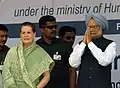 Indian National Congress Chairperson Sonia Gandhi in a green Dhakai jamdani sari