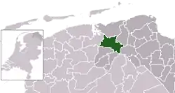 Highlighted position of Zuidhorn in a municipal map of Groningen