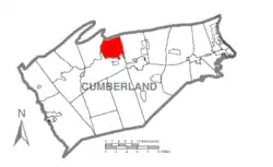 Map of Cumberland County, Pennsylvania highlighting Lower Frankford Township