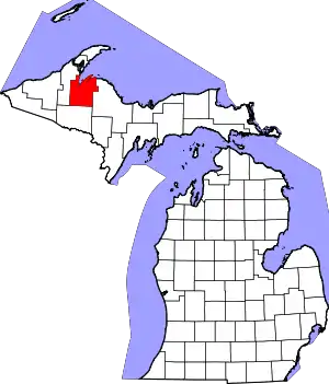 Map of Michigan highlighting Baraga County