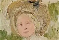 Oil sketch Child in a hat with a black rosette, Mary Cassatt, c. 1910
