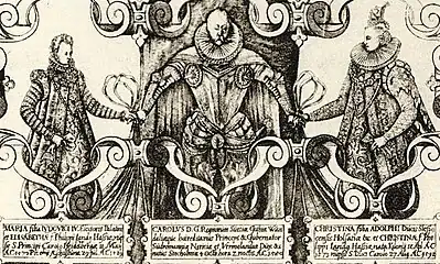 With his first wife Maria and second wife Christina in 1598 by Hieronymus Nützel&nbsp;[sv]