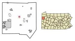 Location of Fredonia in Mercer County, Pennsylvania.