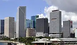 The building appears front and center in the traditional establishing shot of Miami.