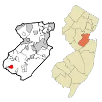 Location of Princeton Meadows in Middlesex County highlighted in red (left). Inset map: Location of Middlesex County in New Jersey highlighted in orange (right).