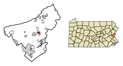 Location of Stockertown in Northampton County, Pennsylvania (left) and of Northampton County in Pennsylvania (right)